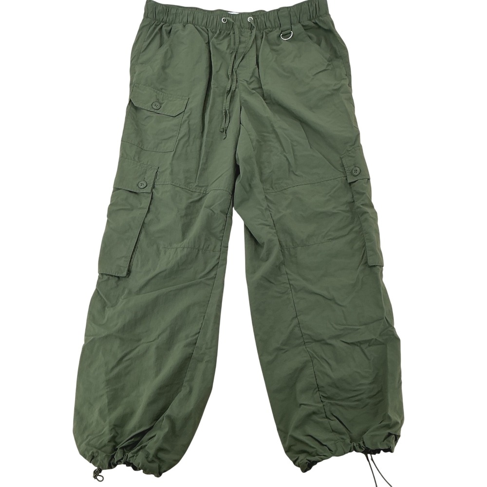 Vanilla Star Cargo Pants Womens 1X Green Nylon Parachute Relaxed Y2K Gorpcore